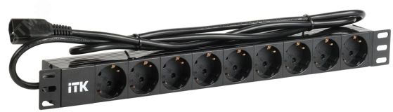 Блок распределения питания PDU 9 розеток 1U шнур 2м вилка С14 ал.проф PH22-9D2 ITK