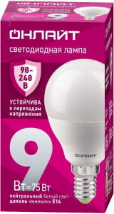 Лампа светодиодная 9вт OLL-G45-9-230-4K-E14-FR PRO 90-240В ОНЛАЙТ 32019 ОНЛАЙТ