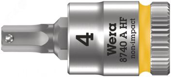 Головка торцевая 8740 A Hex-Plus HF Zyklop со вставкой под внутренний шестигранник DR 1/4 с функцией фиксации крепежа 4 x 28 мм WE-003333 Wera