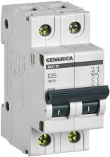 Выключатель автоматический двухполюсный 25А C ВА47-29 GENERICA  4.5кА MVA25-2-025-C IEK