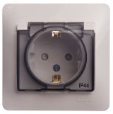 GLOSSA Розетка с заземлением со шторками с крышкой белая в сборе IP44 GSL000148 Systeme Electric