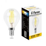Лампа светодиодная LED 11вт Е14 теплый шар FILAMENT 38013 FERON
