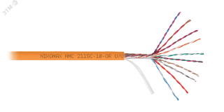 Кабель U/UTP 10 пар, Кат.5 (Класс D), 100МГц, одножильный, BC (чистая медь), 24AWG (0,50мм), полимерный материал нг(А)-HF, внутренний, оранжевый 500м ЭКО63802 NIKOMAX