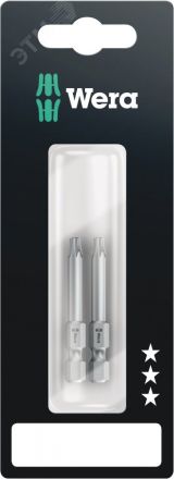 Бита 867/4 Z TORX SB вязкая твёрдость хвостовик шестигранный 1/4 E 6.3 TX 20 x 50 мм 2 шт с держателем-еврослот для подвеса WE-073722 Wera