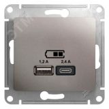 GLOSSA USB РОЗЕТКА A+С, 5В/2,4А, 2х5В/1,2 А, механизм, ПЛАТИНА GSL001239 Systeme Electric