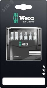 Набор бит с битодержателем Bit-Check 7 Universal 1 SB универсальное применение 7 предметов с держателем-еврослот WE-073406 Wera