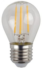 Лампа светодиодная филаментная F-LED P45-5W-827-E27 (филамент, шар, 5Вт, тепл, E27 (10/100/3200) Б0043438 ЭРА