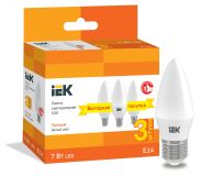 Лампа светодиодная C35 свеча 7Вт 230В 3000К E14 (3шт/упак) IEK LLE-C35-07-230-30-E14-3 IEK