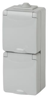 Розетка 2х2P+E верт. IP65, шторки, 16A-250В, ОУ, Эра Эксперт, серый, 11-2608-03 Б0036003 ЭРА