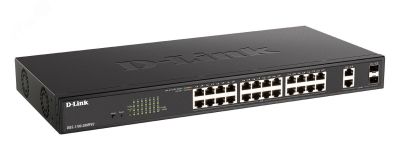 Коммутатор настраиваемый L2 PoE 26 портов, 24хPoE 10/100/1000 Мб/с, 2хRJ45/SFP+, 370 Вт 142538 D-Link