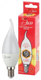 Лампа светодиодная ECO LED BXS-10W-827-E14 (диод, свеча на ветру, 10Вт, тепл, E14 (10/100/2800) Б0040885 ЭРА