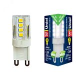 Лампа светодиодная прозрачная Белый свет (4000К) LED-JCD-3W/4000K/G9/CL GLZ09TR UL-00006747 Uniel