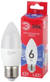 Лампа светодиодная LED B35-6W-865-E27 R (диод, свеча, 6Вт, хол, E27) (10/100/3500) Б0045340 ЭРА