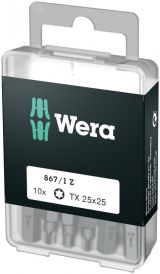 Набор бит 867/1 Z DIY 10 TORX 25 вязкая твердость хвостовик 1/4 C 6.3 TX 25 x 25 мм 10 шт с держателем-еврослот WE-072409 Wera