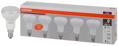 Лампа светодиодная LED 7 Вт E14 3000К 560Лм гриб 220 В (замена 60Вт) OSRAM упак 5 шт 4058075583931 LEDVANCE