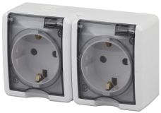 Розетка 2х2P+E IP54, 16A-250В, ОУ, Эра Эксперт, белый, 11-2403-01 Б0020716 ЭРА