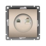 Розетка компьютерная+телефонная серия Афина, с/у, 1А, RJ45, RJ12, шампань (еврослот) A0052-Br UNIVersal