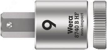 Головка торцевая 8740 B Hex-Plus HF Zyklop со вставкой под внутренний шестигранник DR 3/8 с функцией фиксации крепежа 9 x 38.5 мм WE-003041 Wera