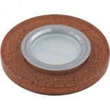 DLS-L104 GU5.3 CHROME/BROWN Светильник декоративный встраиваемый, серия Luciole.  Без лампы, GU5.3. Доп. светодиодная подсветка 3Вт. Металл/полимер. Хром/коричневый в технике «Кракле». ТМ Fametto 10719       Uniel