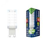 Лампа светодиодная прозрачная Белый свет 4000К LED-JCD-9W-4000K-G9-CL GLZ09TR UL-00006489 Uniel