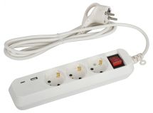 Удлинитель электрический UB-3es-1,5m-USB c заземлением с выключателем 3 розетки + 1xUSBA+1xUSBC 1,5м 10А Б0052897 ЭРА