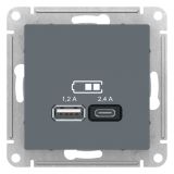РОЗЕТКА USB ATLASDESIGN A+С, 5В/2,4А, 2х5В/1,2А, механизм, ГРИФИЛЬ ATN000739 Systeme Electric