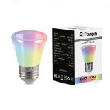 Лампа светодиодная LED 1вт Е27 RGB быстрая смена цвета колокольчик 38128 FERON