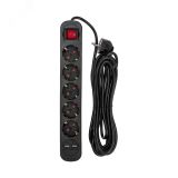 Удлинитель STANDARD 5 гнезд, 5 м, 3х1,0 мм2, с/з, с выключателем, 2 USB, черный 13-4042 REXANT