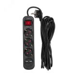 Удлинитель STANDARD 3 гнезда, 5 м, 3х1,0 мм2, с/з, с выключателем, 2 USB, черный 13-4023 REXANT