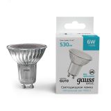 Лампа светодиодная LED 6 Вт 530 лм 4000К AC180-240В GU10 софит MR16 нейтральный Basic 10106262 GAUSS