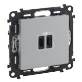 Valena LIFE.Зарядное устройство с двумя USB-разьемами тип С-тип С 240В/5В 3000мА.С лицевой панелью.Цвет Алюминий 753307 Legrand