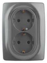 Розетка 2X2P+E Schuko, 16A-250В, Эра12, графит, 12-2106-12 Б0031234 ЭРА