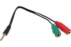 Переходник Headset Jack 2x3.5 F на Jack 3.5 M, 4pin, 0.15 м. 63012 Defender