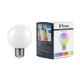 Лампа светодиодная LED 3вт Е27 RGB плавная смена цвета шар G60 38115 FERON