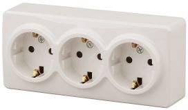 Розетка 3х2P+E Schuko со шторками, 16A-250В, ОУ, Эра Эксперт, сл.кость, 11-2209-02 Б0020704 ЭРА