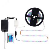 Комплект светодиодной ленты 5 м с блоком питания и RGB контроллером IP65, свечение RGB LAMPER 142-402 REXANT