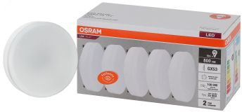 Лампа светодиодная LED 10 Вт GX53 4000К 800Лм таблетка 220 В (замена 75Вт) OSRAM упак 5 шт 4058075584174 LEDVANCE