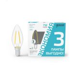 Лампа светодиодная филаментная LED 7 Вт 580 лм 4100К AC185-265В E14 свеча нейтральный (промоупаковка 3 лампы) Black Filament Gauss 103901207T GAUSS