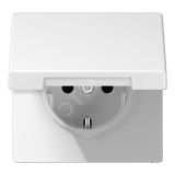 Штепсельная розетка SCHUKO одинарная, с заземлением, с откидной крышкой, 16A, 250В  (механизм + накладка, без рамки). Серия LS990  Материал- дуропласт  Цвет- белый LS1520KLWW JUNG