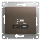 GLOSSA USB РОЗЕТКА A+С, 5В/2,4А, 2х5В/1,2 А, механизм, ШОКОЛАД GSL000839 Systeme Electric