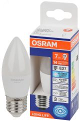 Лампа светодиодная LED 7Вт Е27 6500К 600Лм свеча 220В (замена 60Вт) OSRAM 4099854186394 LEDVANCE