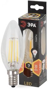 Лампа светодиодная филаментная F-LED B35-7W-827-E14 (филамент, свеча, 7Вт, тепл, E14 (10/100/2800) Б0027942 ЭРА