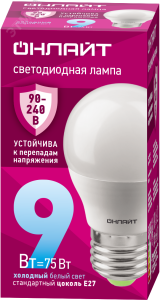 Лампа светодиодная 9вт OLL-G45-9-230-6.5K-E27-FR PRO 90-240В ОНЛАЙТ 32005 ОНЛАЙТ