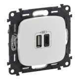 Valena ALLURE.Зарядное устройство с двумя USB-разьемами тип А-тип С 240В/5В 3000мА.С лицевой панелью.Цвет Белый 754965 Legrand