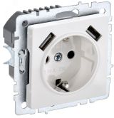 BRITE Розетка 1 пост с заземлением с защитными шторками 16А с USB A+A 5В 3,1А РЮш10-2-БрБ белый BR-R14-16-U21-D31-K01 IEK