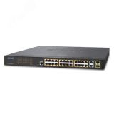 Коммутатор управляемый PoE 24 порта 10/100 Мб/с 2хSFP, 2хRJ45, 1хRS-232, 220 Вт 1000467378 PLANET