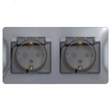 Розетка GLOSSA двойная с заземлением со шторками в сборе IP44 алюминий GSL000347 Systeme Electric