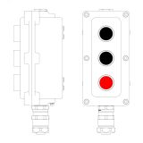Взрывонепроницаемый пост управления из алюминия LCSD-03-B-MB-P1B(11)x1-P1B(11)x1-P1R(11)x1-PBMB-ANP15BMB LCSD21000113 DKC