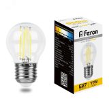 Лампа светодиодная LED 11вт Е27 теплый шар FILAMENT 38015 FERON