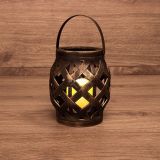 Фонарь декоративный со свечкой, плетеный корпус, бронза, размер 14х14х16,5 см, тёплый белый 513-055 Neon-Night
